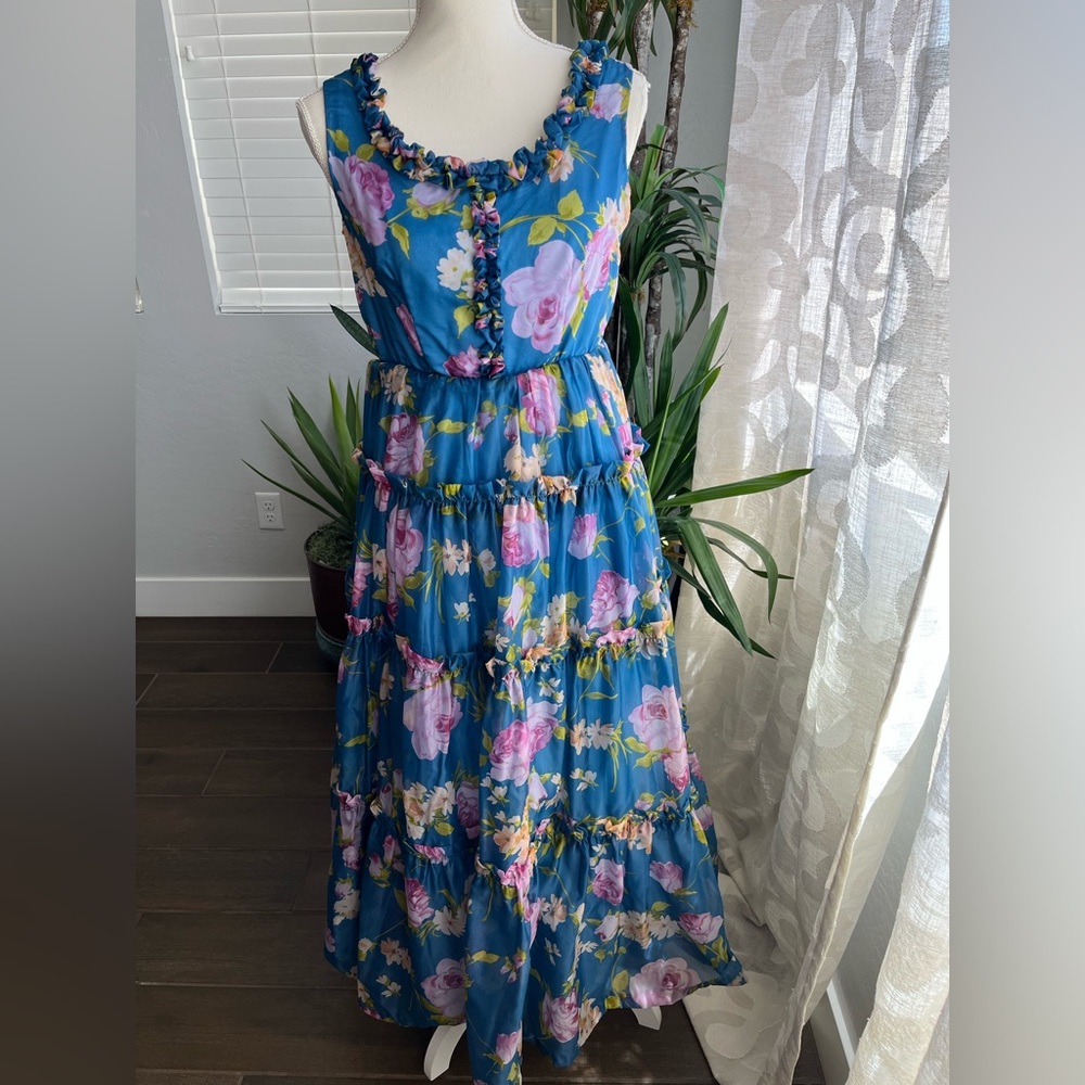 Vintage hand made chiffon maxi dress fully lined ruffle detail - Picture 5 of 16